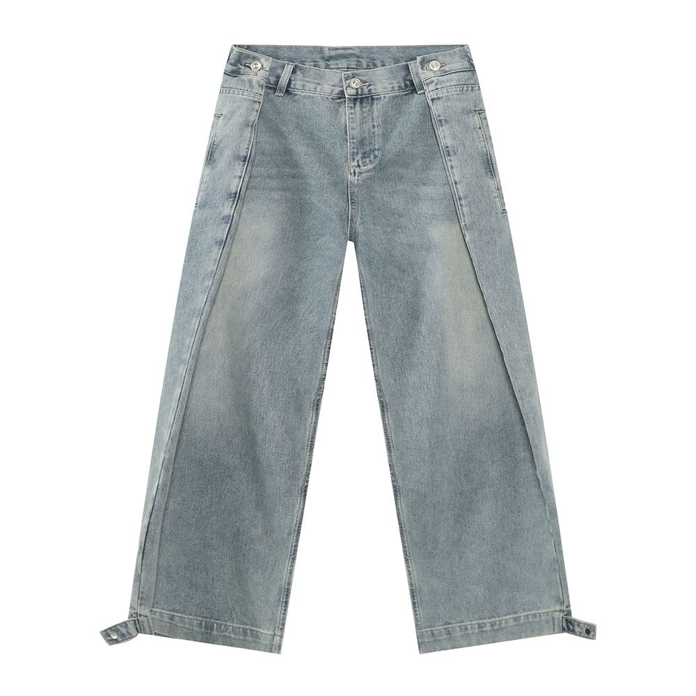 Men's Clothing | New Niche Design Crease Deconstruction American High Street Straight Washed Jeans_viptrois.com