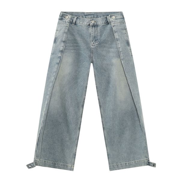Men's Clothing | New Niche Design Crease Deconstruction American High Street Straight Washed Jeans_viptrois.com