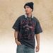 American-style Washed Distressed Short-sleeve Portrait Print T-shirt For Women, Oversized And Loose-fitting_viptrois.com