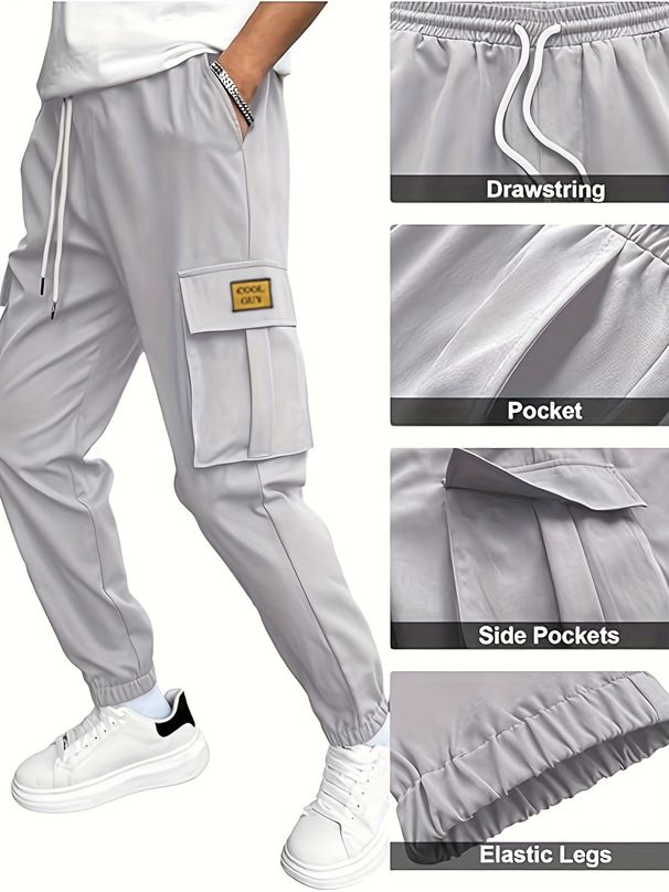 Men's Clothing Sports Casual Trousers Overalls Spring And Autumn Fashion Loose Multi Pocket Lace Up Closed Front Straight Trousers Cuffed Trousers_viptrois.com