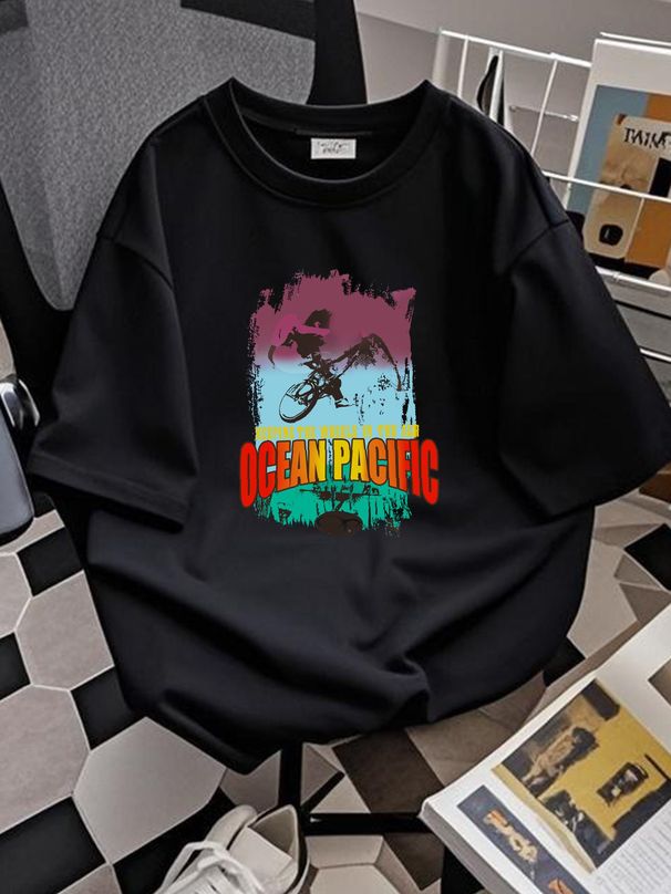 Vintage Ocean Pacific OP Blue Surfing Beach T-shirt 1990s M Graphic Stretched Breathable Homme Unisex Comfortable Fashion Summer_viptrois.com