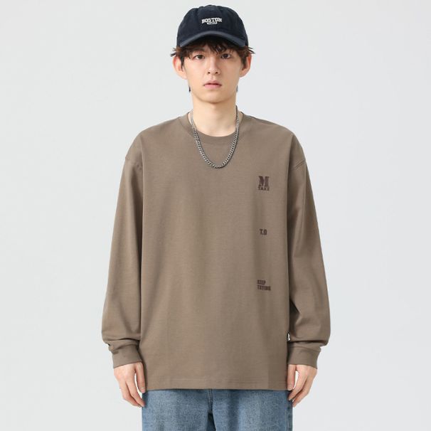 Spring Super Comfortable Cotton Elastic Long Sleeved For Men's Spring And Autumn New Style Letter Printed T-Shirt Casual_viptrois.com