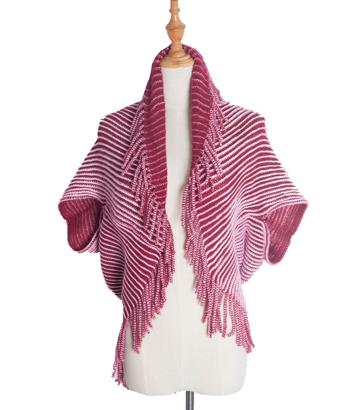 Unisex Cape Winter cuff striped knitted cardigan fringed cape_viptrois.com