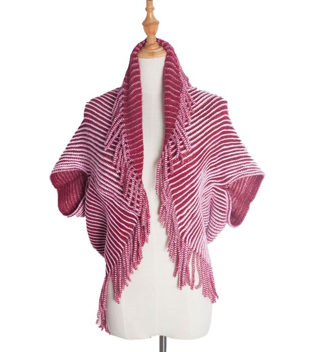 Unisex Cape Winter cuff striped knitted cardigan fringed cape_viptrois.com