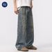 Men's Clothing High Street Retro Ink Splashed Jeans Distressed Dirty Washed Wide Leg Trousers_viptrois.com