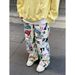 Unisex Clothing retro hand painted color graffiti straight casual pants wide leg overalls ins_viptrois.com