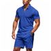Summer Casual Men's Polo Shirt Loose Fit Zipper Short Sleeve Waffle Design American Style Suit_viptrois.com