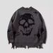 Gothic Hip Hop Streetwear Sweater With Skull Jacquard & Distressed Details – Oversized Unisex Knit Pullover For Men & Women_viptrois.com