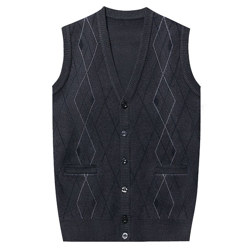 Men's Knitted Wool Blend Sleeveless Vest Sweater - Thickened V-Neck Open Front Cardigan For Autumn Winter_viptrois.com