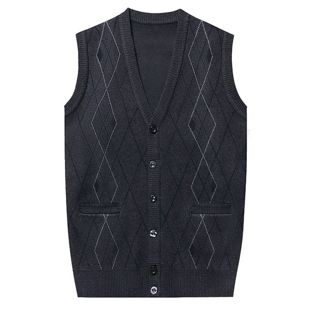 Men's Knitted Wool Blend Sleeveless Vest Sweater - Thickened V-Neck Open Front Cardigan For Autumn Winter_viptrois.com
