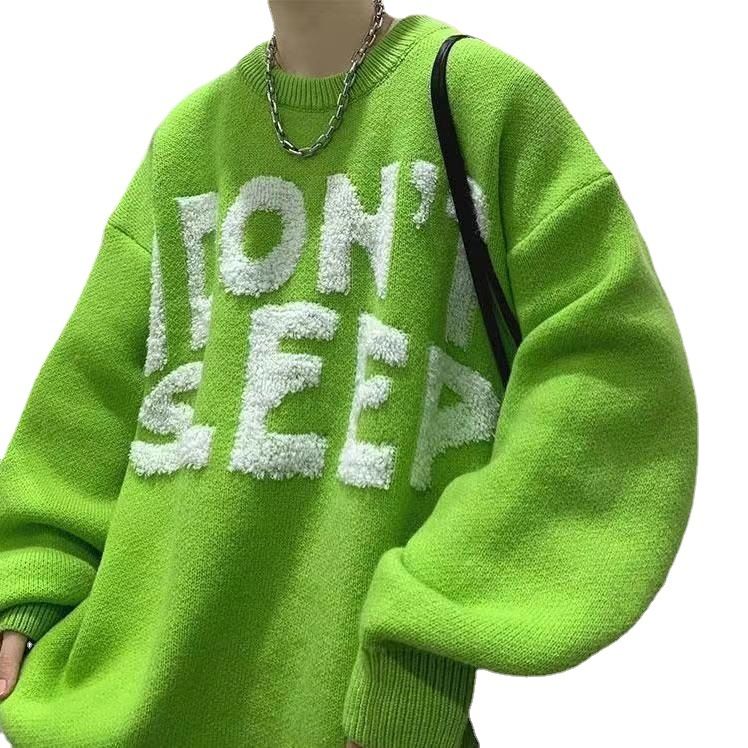 New towel embroidered round neck sweater for men, autumn and winter thick lazy style base coat, winter retro knitted sweater_viptrois.com