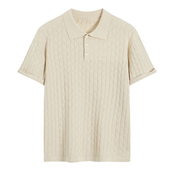 Minimalist Textured Polo Knit Shirt (Breathable Viscose Blend, Relaxed Fit, Antimicrobial, Ribbed Hem, Old Money Aesthetic, Unisex Summer Essential)_viptrois.com