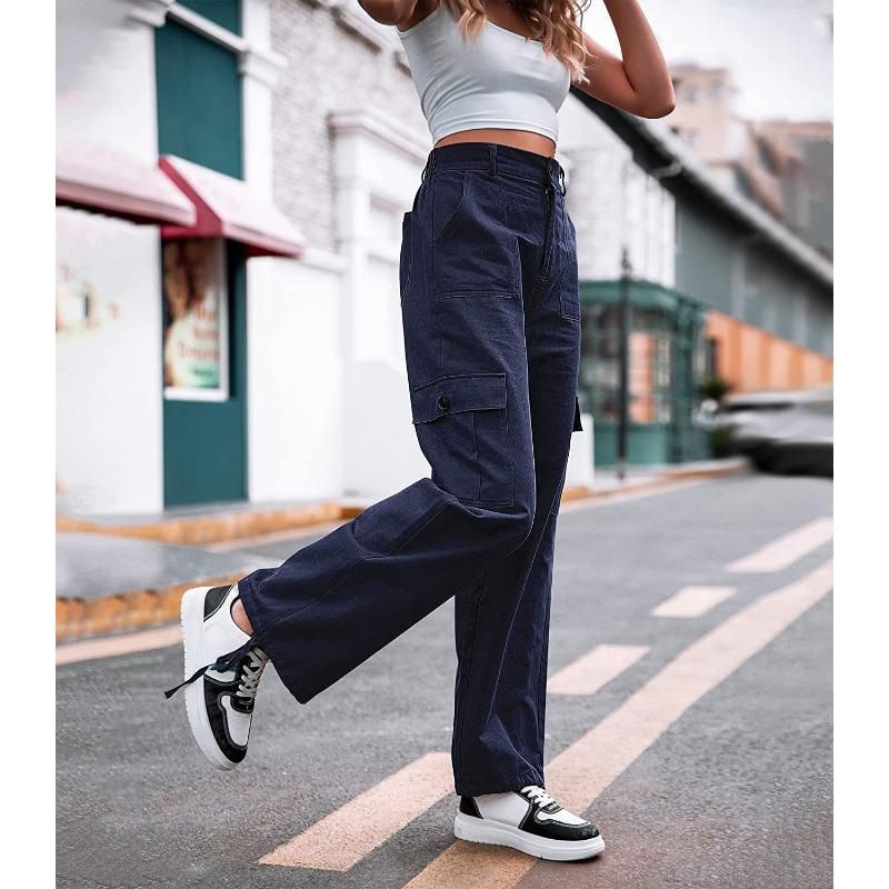 Men's Clothing Foreign Trade Small Pocket Cargo Casual Pants Women's Loose Slimming Trendy Wide Leg Long Pants_viptrois.com