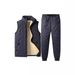 Men's Winter Fleece Lined Jacket Set With Stand Collar, 3-Piece Thickened Thermal Coat Outfit For Casual Wear (Black/Gray)_viptrois.com