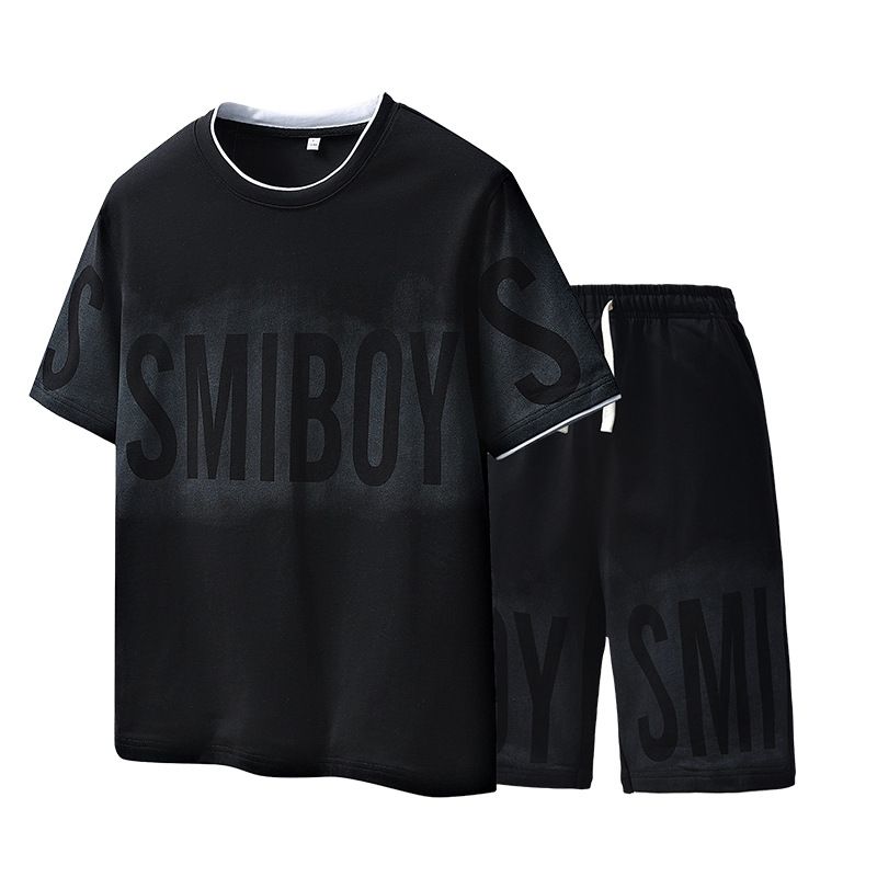 Men's Clothing New Summer Suit Men's Trendy Loose Short Sleeved Cotton T Shirt Shorts Shorts Sports Casual Suit Men_viptrois.com
