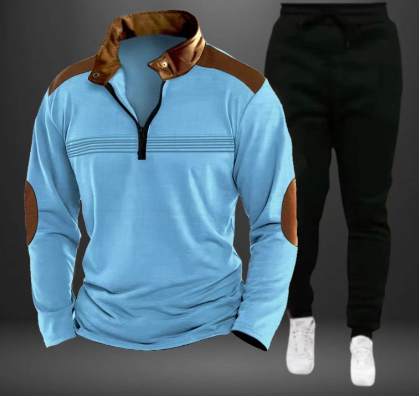 Spring And Autumn Hot Sale Fashion Men's Clothing Chest Ruffle Lapel Zipper Long Sleeve Polo Shirt Men's Suit_viptrois.com