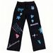Men's Clothing Men's Jeans Street Style Black Graffiti Jeans, Loose Fit Straight Leg Casual Pants_viptrois.com