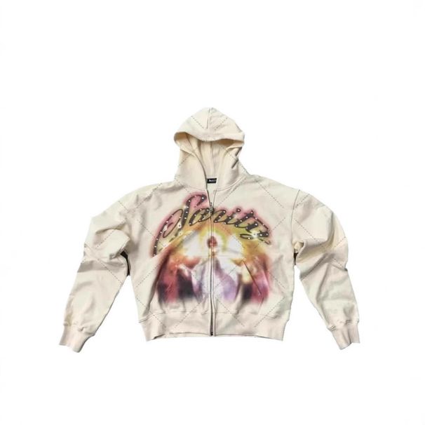 Y2k Graffiti Hoodie – Unisex Oversized Zip-Up Sweatshirt With Angel Print (Black/White) – Retro Streetwear, Breathable Polyester, Drop-Shoulder Fit_viptrois.com