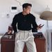 Pure Henry Collar Knitted Long Sleeve Men's Early Autumn Korean Ribbed Textured T-Sh Casual Commuting Mature Style Base_viptrois.com