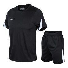 Sports suit men's sweat-wicking round neck night running outdoor ice silk breathable pocket printed quarter pants half-sleeved tops _viptrois.com