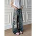 Loom European And American Street Style 3D Digital Print Jeans For Men Summer Niche Design Loose Casual Distressed Wide-Leg_viptrois.com
