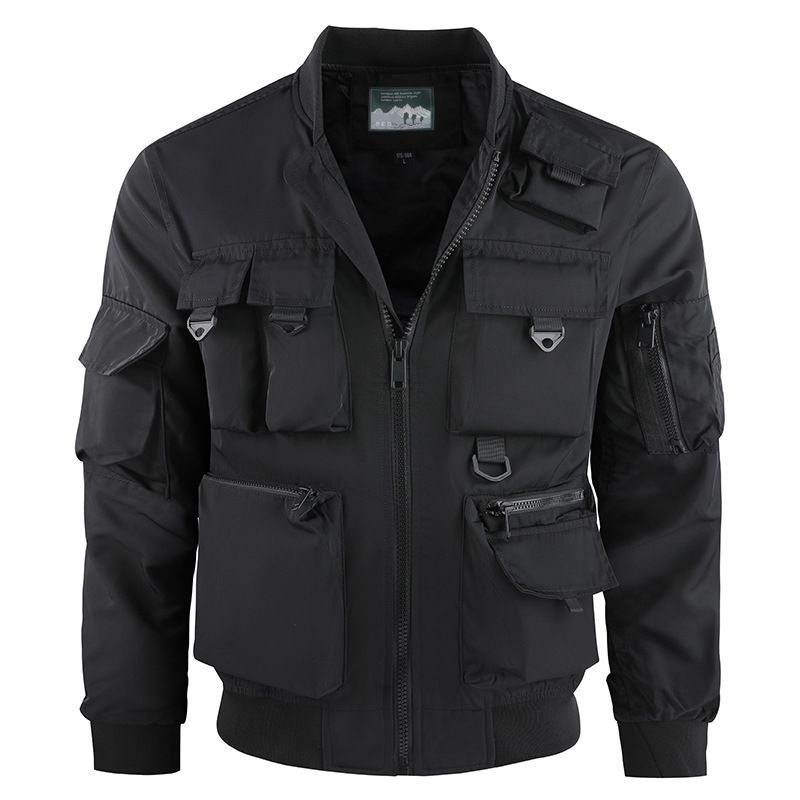 Men's Clothing Men's Multi-Pocket Bomber Jacket - Windproof & Durable Workwear Coat For Spring & Autumn (Military Green, Khaki, Navy, Black)_viptrois.com