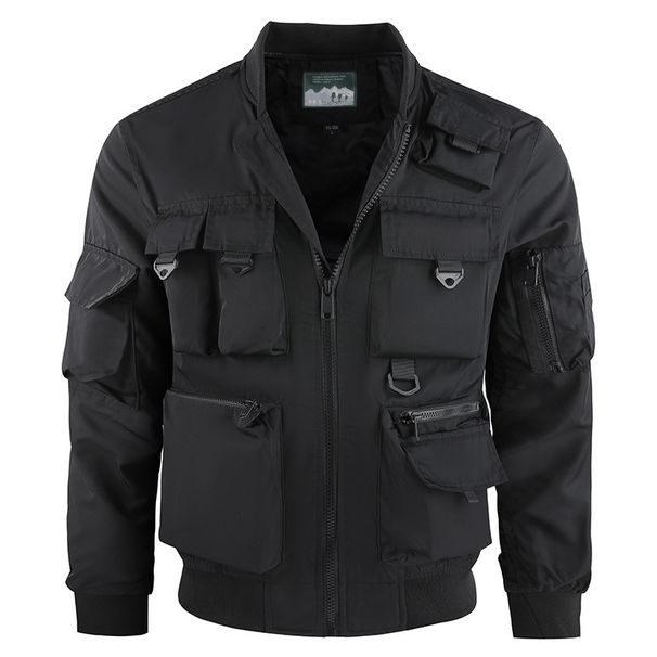 Men's Clothing Men's Multi-Pocket Bomber Jacket - Windproof & Durable Workwear Coat For Spring & Autumn (Military Green, Khaki, Navy, Black)_viptrois.com