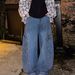 Men's Clothing Old Rubbed Color Jeans Design Reverse Waist Wide Leg Pants_viptrois.com