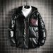 Men's Clothing Winter Fashion Thick Hooded Cotton Padded Jacket With Glossy Finish, Silicone Tiger Head Casual Puffer Jacket Cotton Padded Coat_viptrois.com