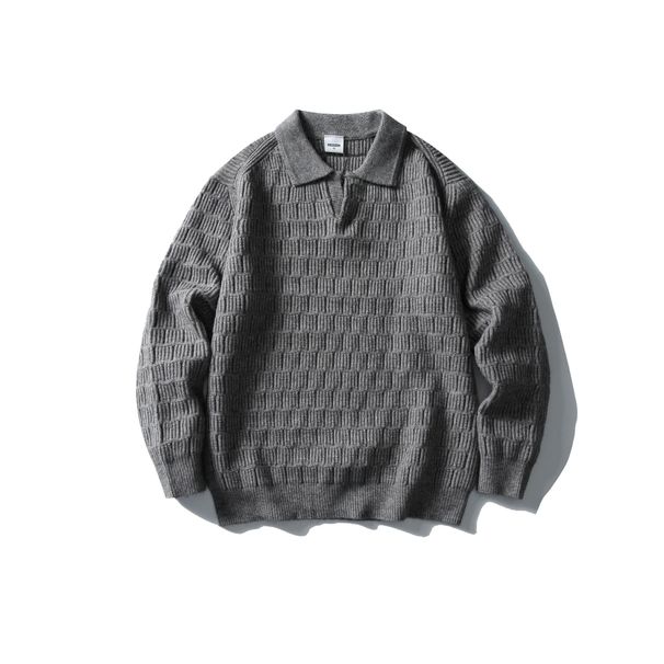 2025 American Custom Woven Jacquard Polo Collar Sweater For Men, Lazy Style With High-End Feel Pullover Knitwear_viptrois.com