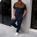 Men's Large Checkered Color Block T-Shirt And Trousers Set Casual Sportswear Half Zip Short Sleeved_viptrois.com