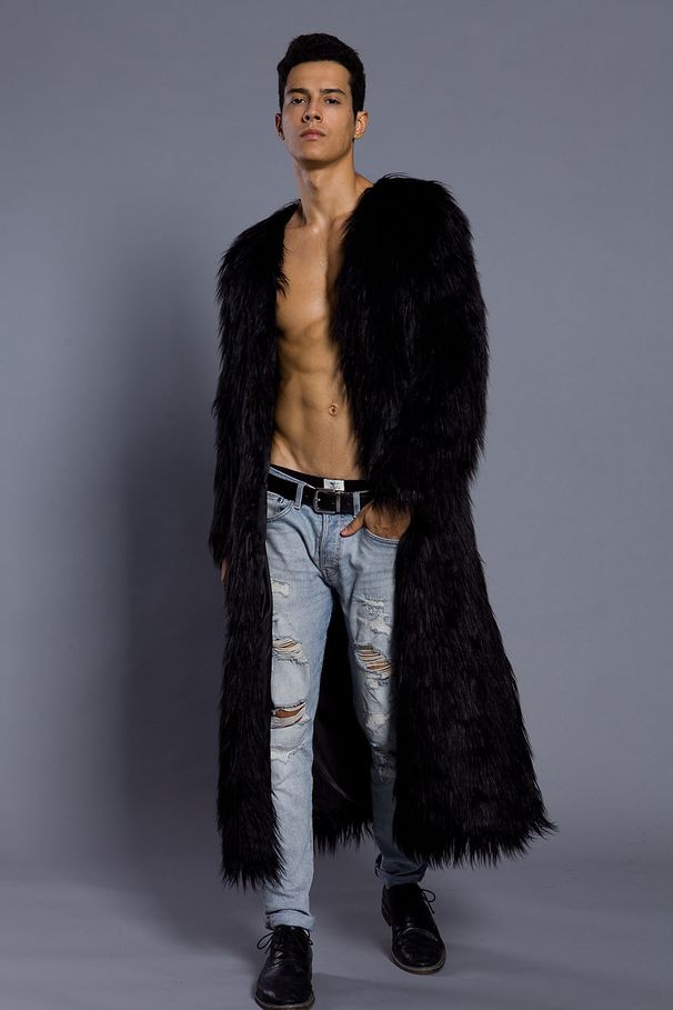 Men's Clothing fur men's coat long fashionable fur coat fashion trend thickened warm windbreaker_viptrois.com