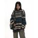 Round Neck Striped Contrasting Sweater Autumn And Winter New Loose Plush Knit Sweater_viptrois.com