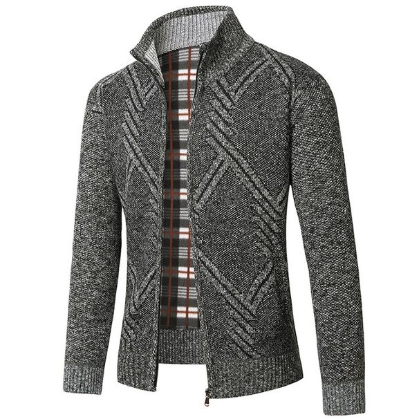 Pulse Foreign Trade European American Style Men's Cardigan Sweater With Fleece Lining, Stand Collar, Thickened Knitwear_viptrois.com