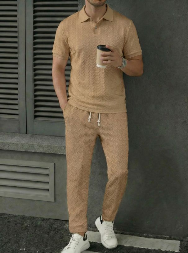 Men's Casual Sports Polo Shirt And Trousers Suit Short Sleeved Ribbed Collar New Spring And Autumn_viptrois.com
