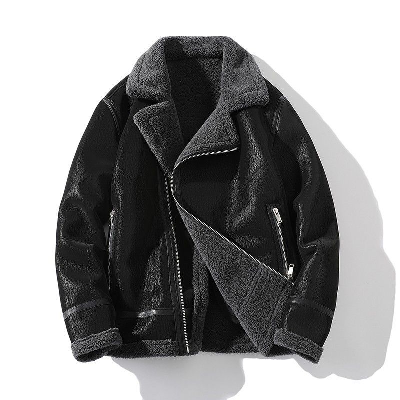 Men’s Oversized Faux Shearling Jacket – Streetwear Winter Coat With Zip Closure (Sizes M-5XL, Black)_viptrois.com