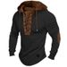 Men's Solid Color Hooded T-Shirt With Drawstring & Contrast Panels - Casual Streetwear Long Sleeve Pullover For Everyday Wear_viptrois.com