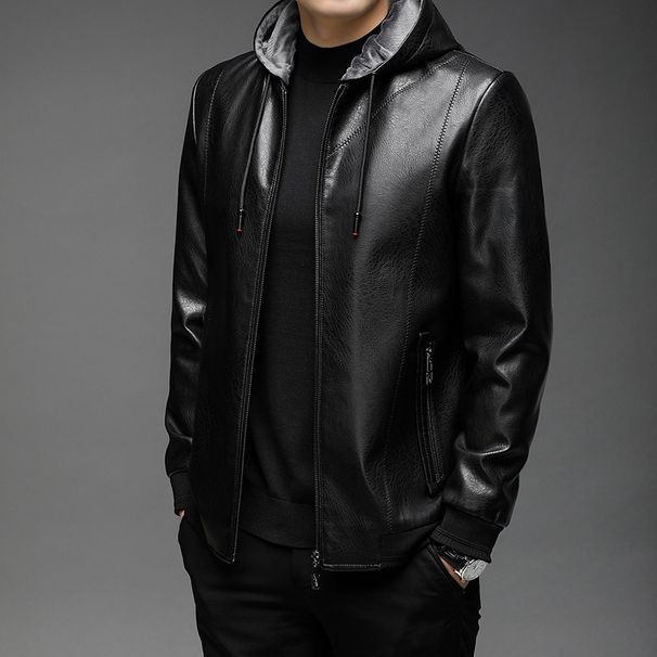 Leather 2025 Autumn And Winter New Style With Velvet Motorcycle Suit Trend Casual Leather Jacket Men's Wear_viptrois.com