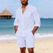 Men's Linen Long Sleeve Casual Top And Shorts Set New Style Comfortable Breathable Men's Clothing_viptrois.com