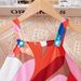 Mother & Kids INS Girls Geometric Pattern Printing Holiday Style Fashion Summer Thin Jumpsuit_viptrois.com