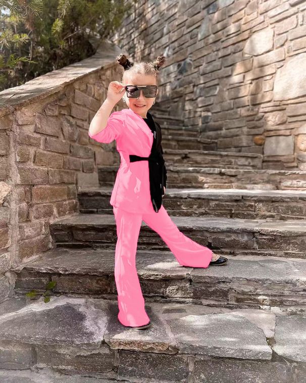 Mother & Kids M8009 children's clothing spring fashion new long sleeved suit color matching two piece set girls_viptrois.com