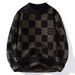 Men’s Chunky Knit Turtleneck Sweater - Oversized Pullover With Embroidered Badge (Black/Red/Khaki/Dark Green)_viptrois.com
