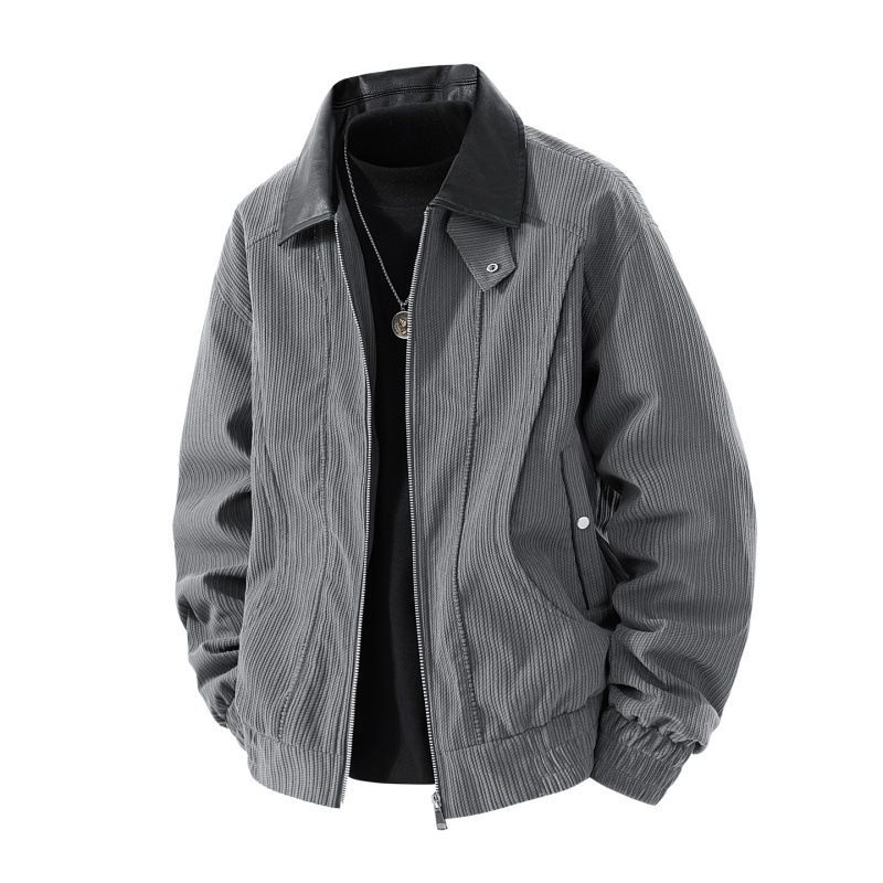 Men's Clothing Corduroy Workwear Jacket With Lapel Collar - Stylish Casual Coat For Youth, Trendy & Loose Fit - Black, Army Green, Coffee, Grey_viptrois.com
