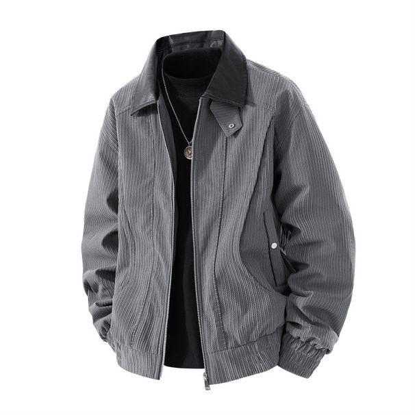 Men's Clothing Corduroy Workwear Jacket With Lapel Collar - Stylish Casual Coat For Youth, Trendy & Loose Fit - Black, Army Green, Coffee, Grey_viptrois.com