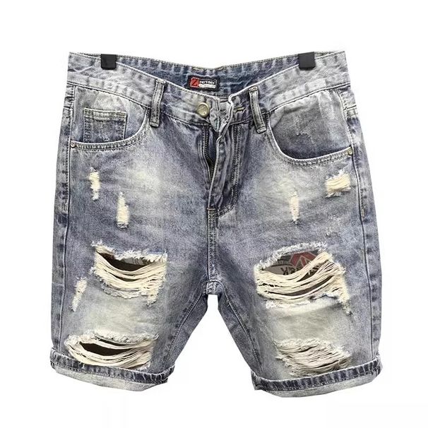 Ripped Denim For Men Summer Thin Stretch Large Size Slim Straight Youth Five-Point Mid-Length Casual Shorts_viptrois.com