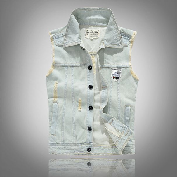Men's Clothes Cool Personality Slim-fit Fashion Men's Denim Vest Denim Vest Retro Light Denim Clothes_viptrois.com