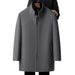 Men's Clothing Thickened Fur Collar Mid Length Removable Silk cotton Lined Wool Coat_viptrois.com