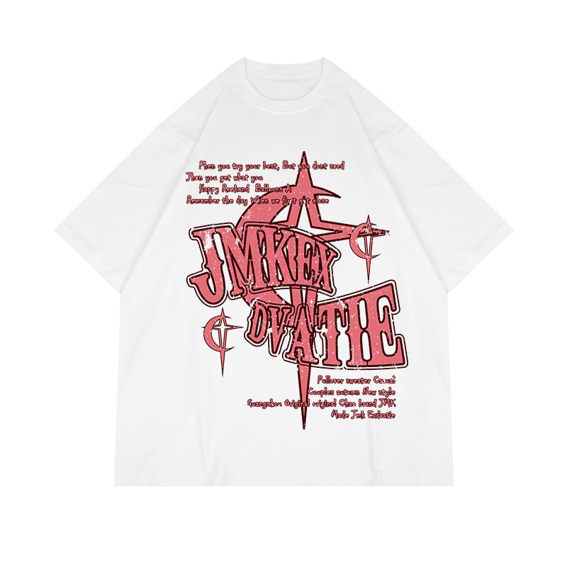 Men's Clothing Washed Retro Hip Hop Print Loose Five Point Sleeve T Shirt_viptrois.com