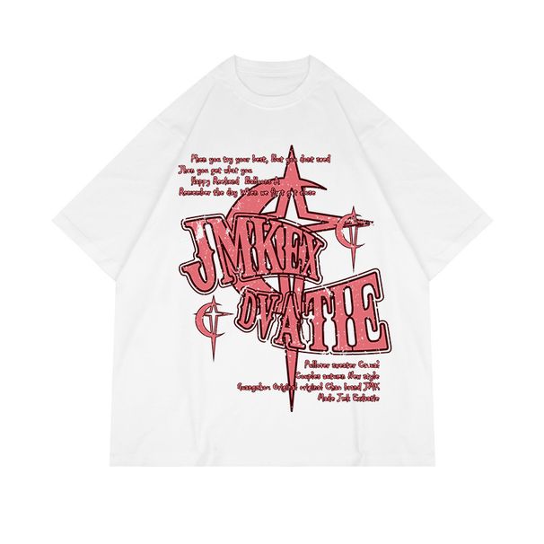 Men's Clothing Washed Retro Hip Hop Print Loose Five Point Sleeve T Shirt_viptrois.com