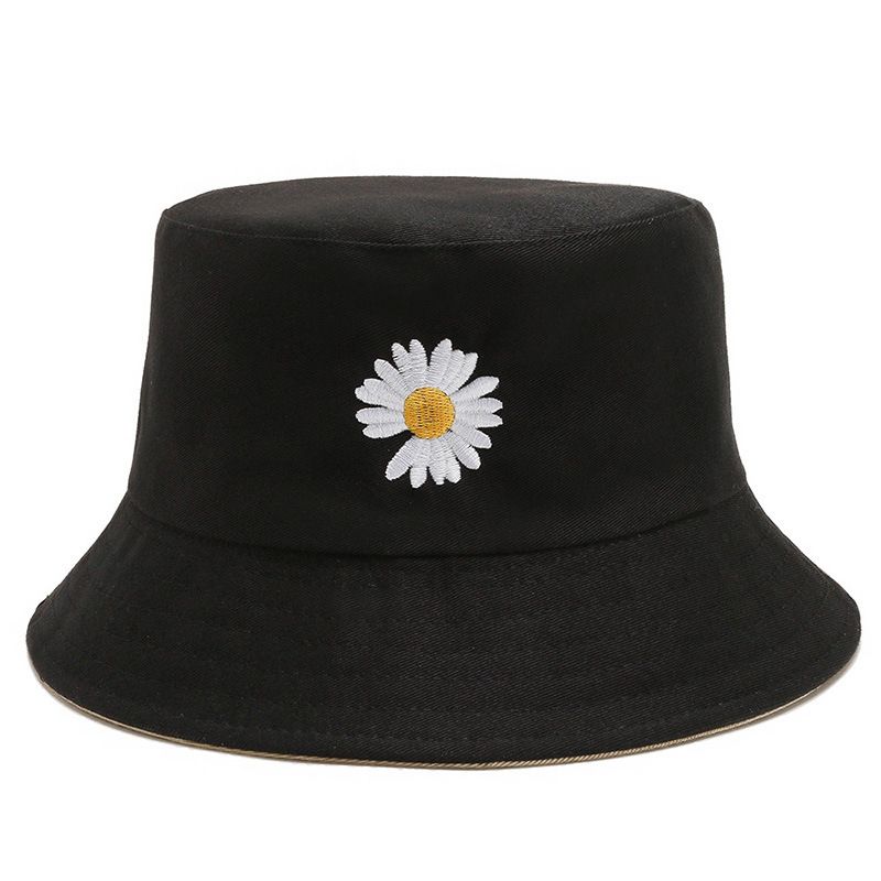 Bucket Hat Version Of Spring And Autumn Embroidered Small Daisy Double Sided Flower Hat Cute Ladies Sun Protection Sun Hat_viptrois.com